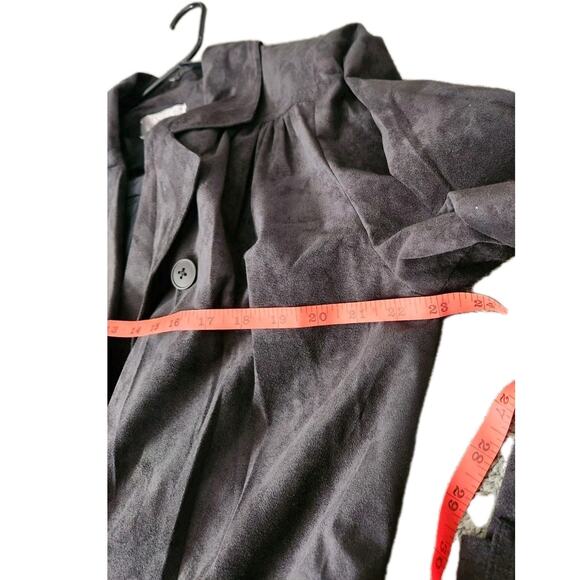 Women's Vintage Black Ultra Suede Trench Coat Duster 1970s Size 4 Gino Rossi - Picture 16 of 16